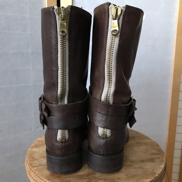 J. Crew size 7 moto boots brown leather cool and rugged buckle straps - Picture 3 of 13